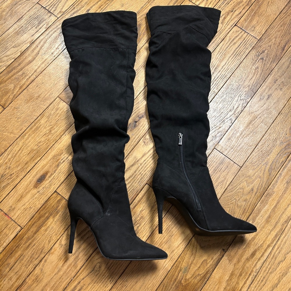 Jessica Simpson Liesa Black Microsuede Slouchy Over The Knee Stiletto Boots 8.5M